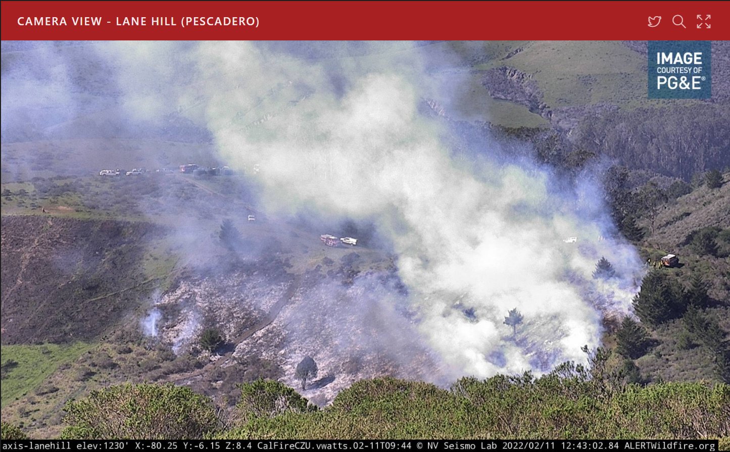View of the prescribed fire on February 1 from the ALERTWildfire Lane Hill Camera.