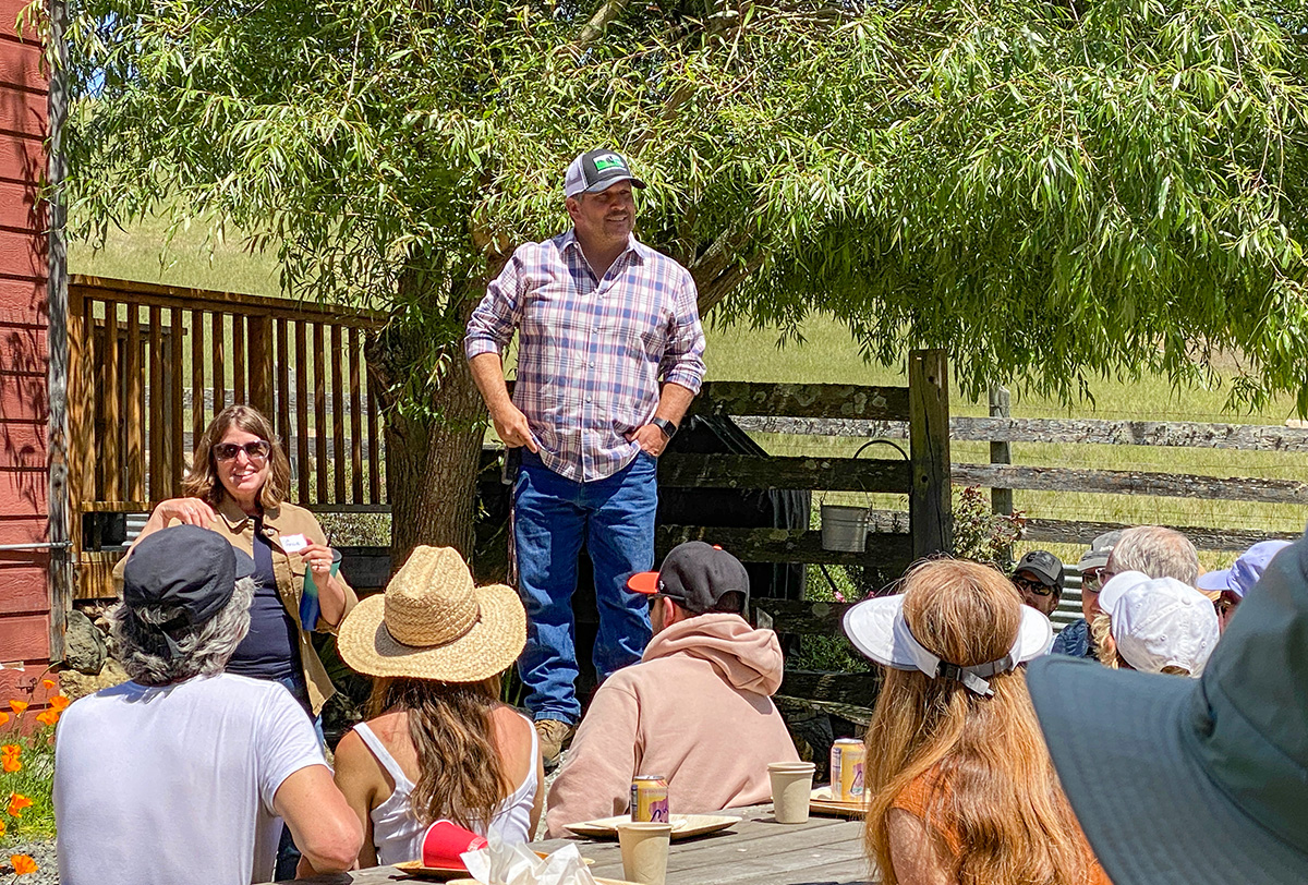 Loren Poncia of Stemple Creek Ranch welcomes the EcoFarm Field Day attendees to the event.